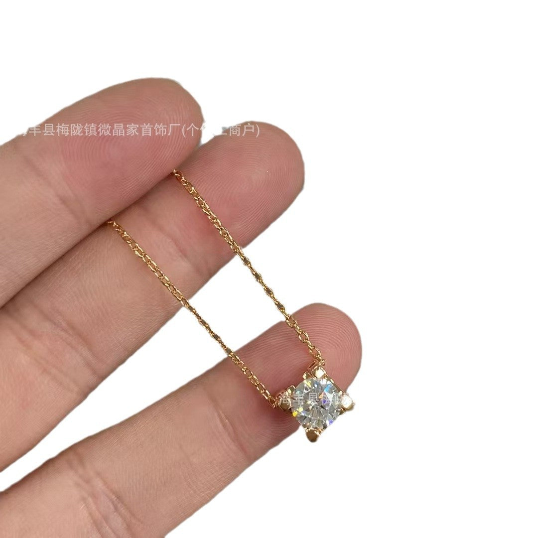 高版本卡家牛角单钻项链女精工CNC四爪镶钻石吊坠轻奢时尚锁骨链