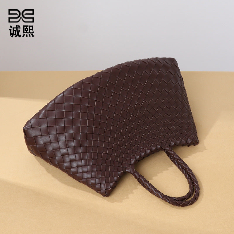 跨境潮流复古大容量手提女包手工编织子母包通勤商务单肩托特包包