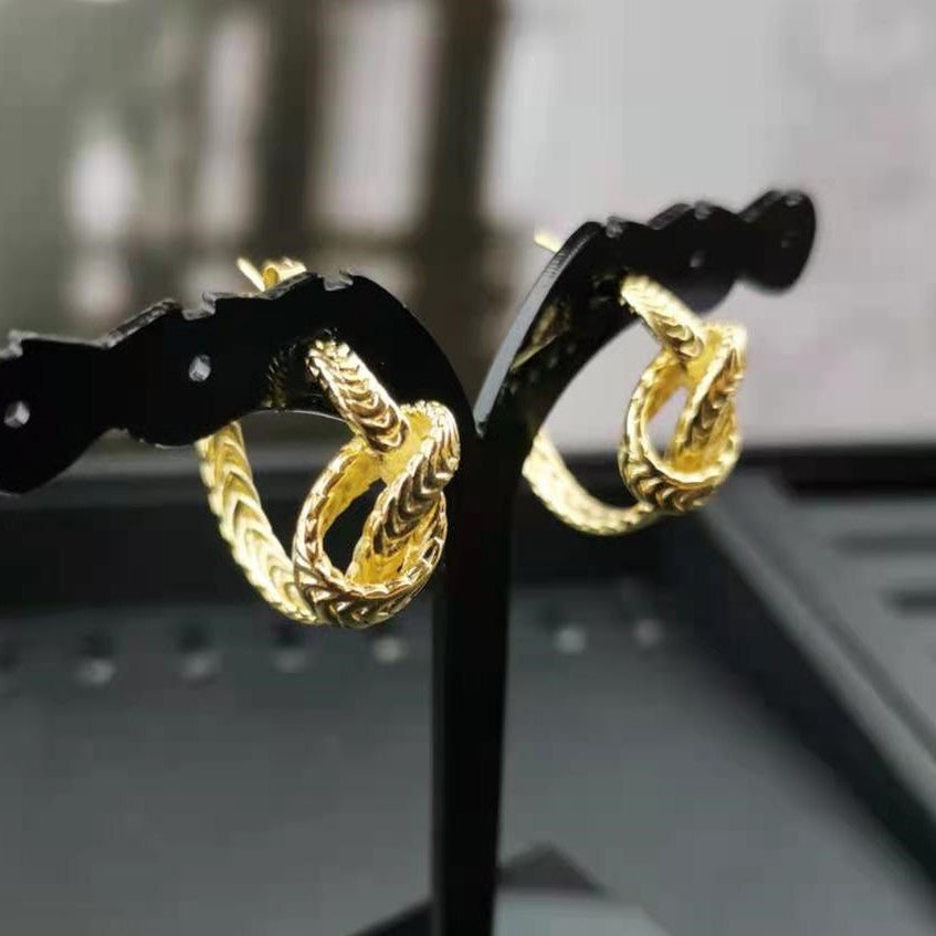 赛家新款耳钉麻花几何金色复古简约时尚耳饰麻花编织打结耳环女