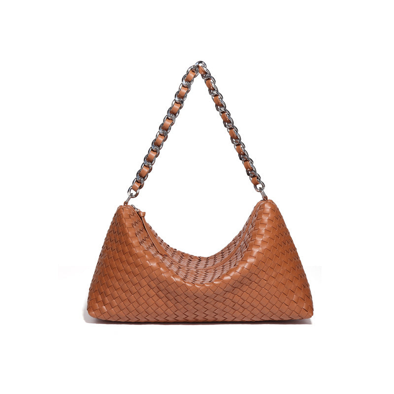 时尚简约单肩斜跨包高级感百搭手提腋下包通勤大容量手工编织包包