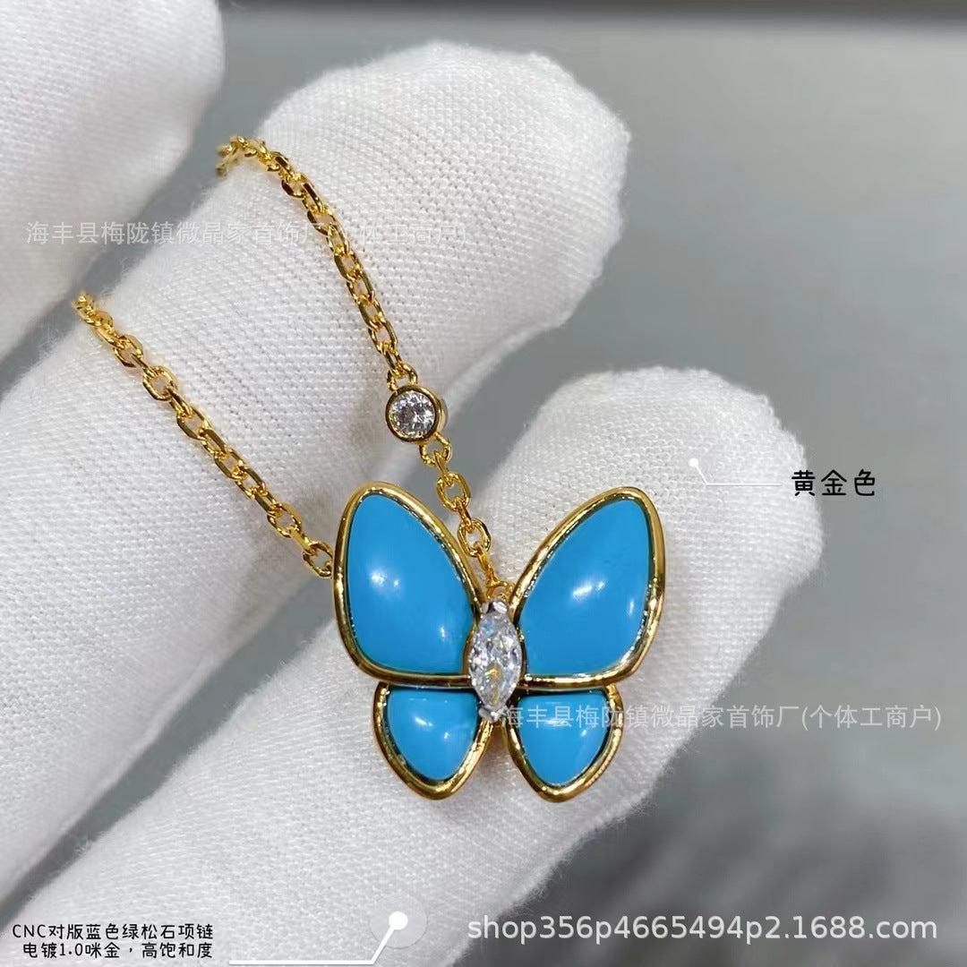 高版本梵家白贝蝴蝶项链满钻马眼蝴蝶项链女镀18k玫瑰金厂家直销