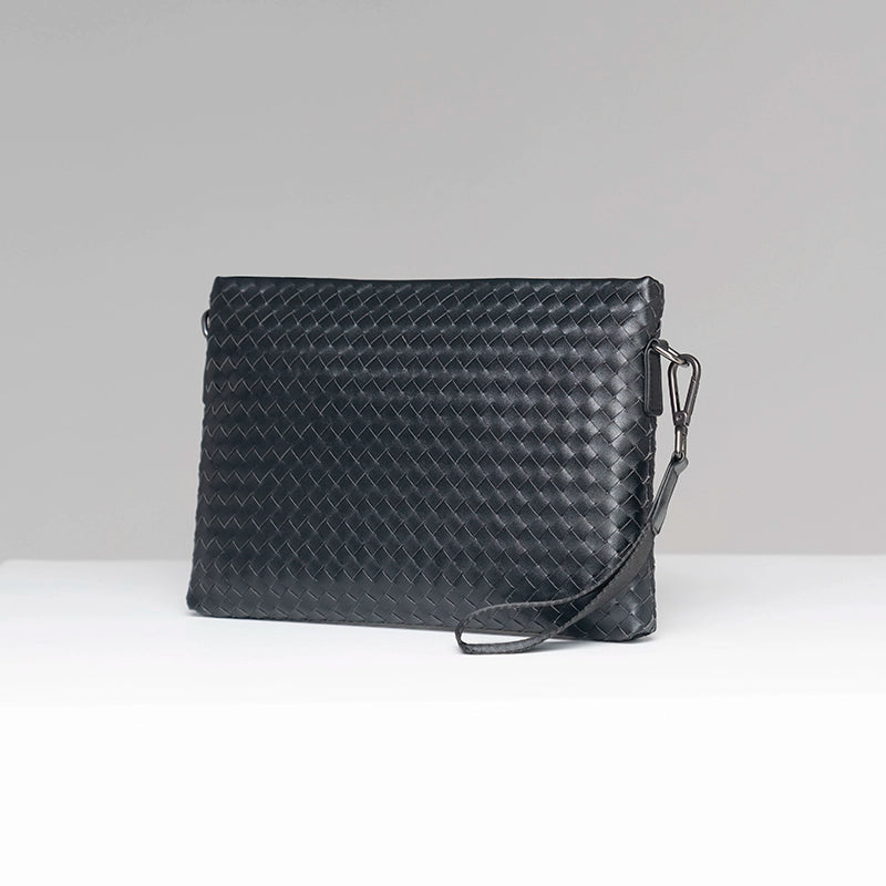 x&bv手拿包男休闲真皮手包牛皮时尚多功能背包编织男包单肩斜挎包