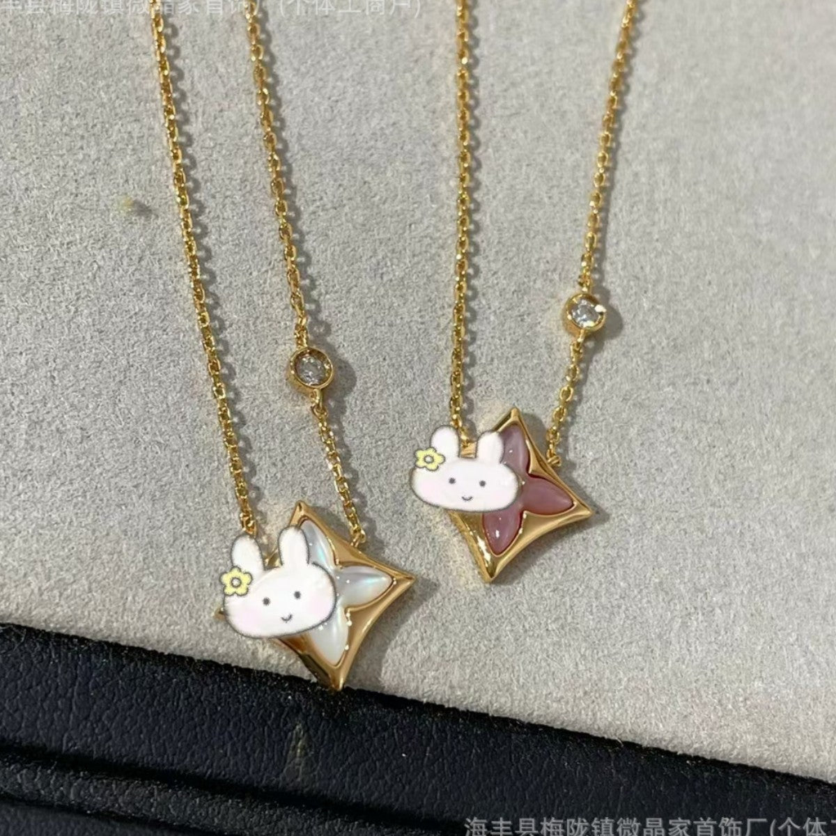 高版驴家老花白贝母手链菱形贝母天河石项链S925银镀18K玫瑰金