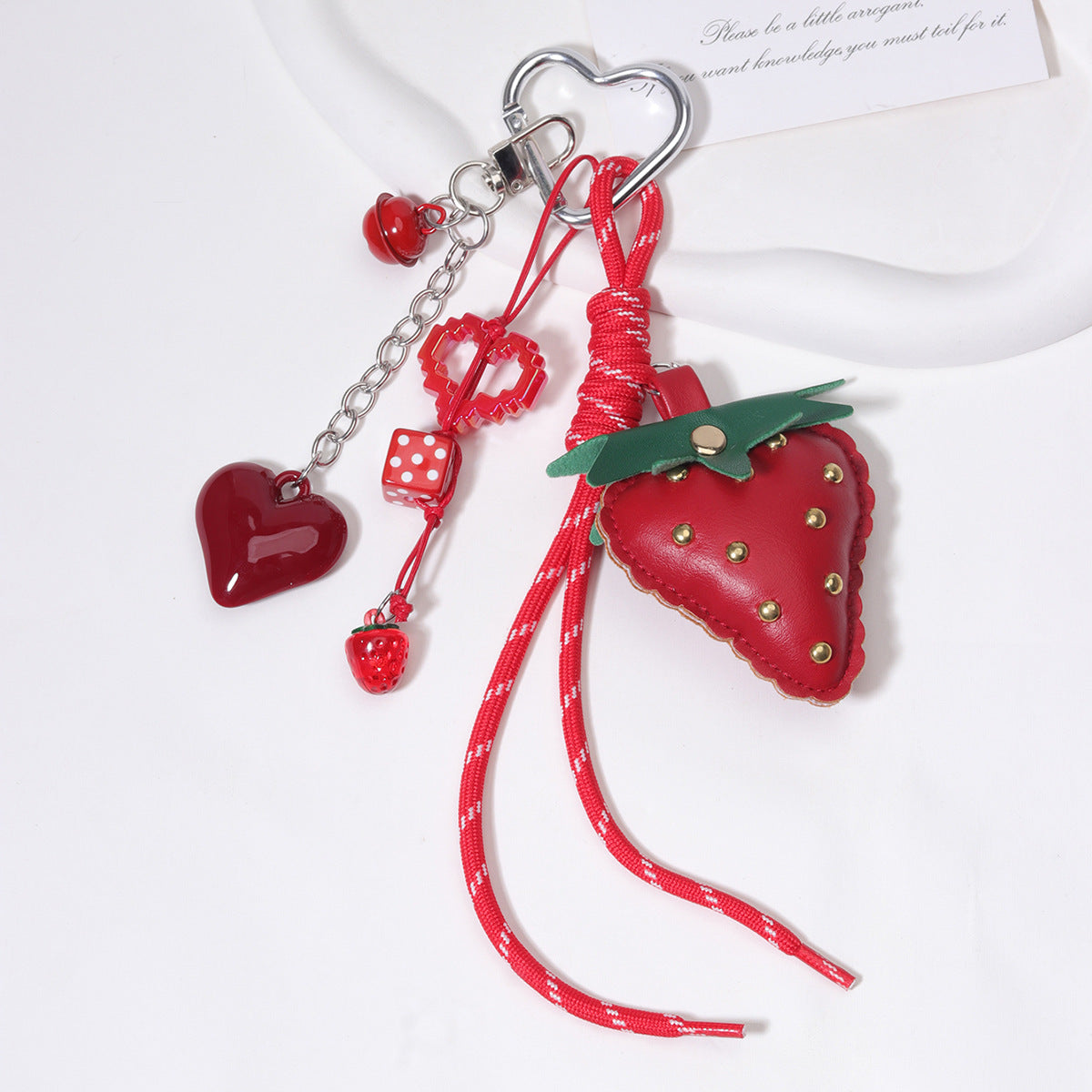 量大价优现货红色草莓包挂金属动物狗编织绳钥匙链钥匙扣包挂