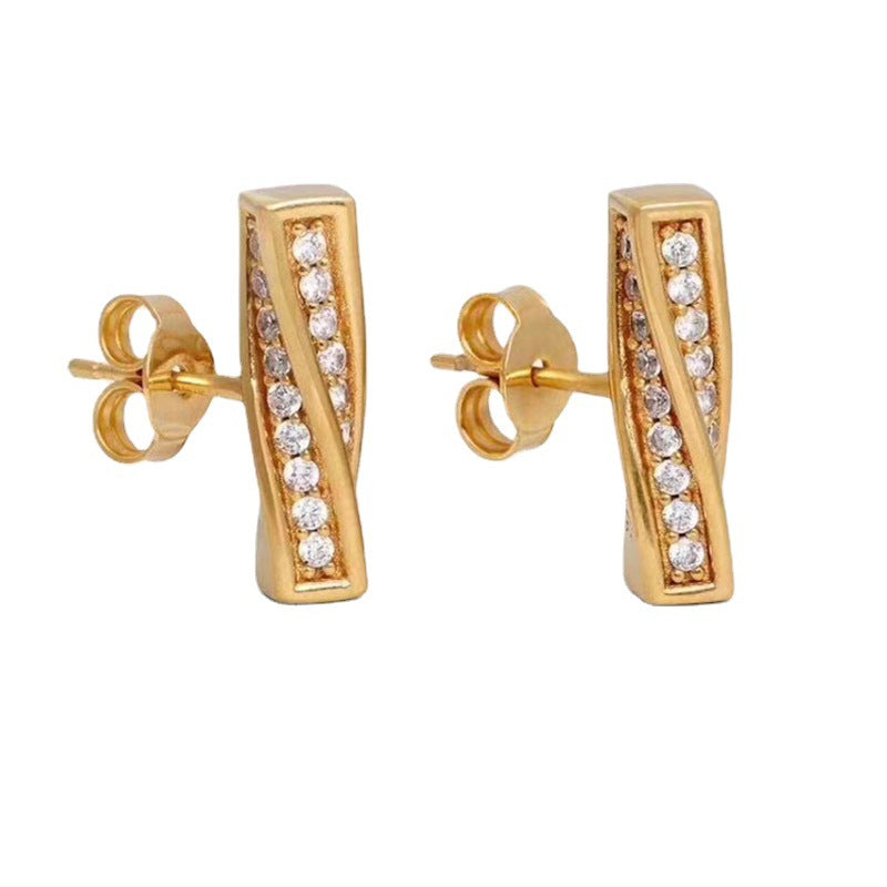 赛家新款ins法式celin风一字耳环闪钻简约时尚耳环小巧钻石耳钉
