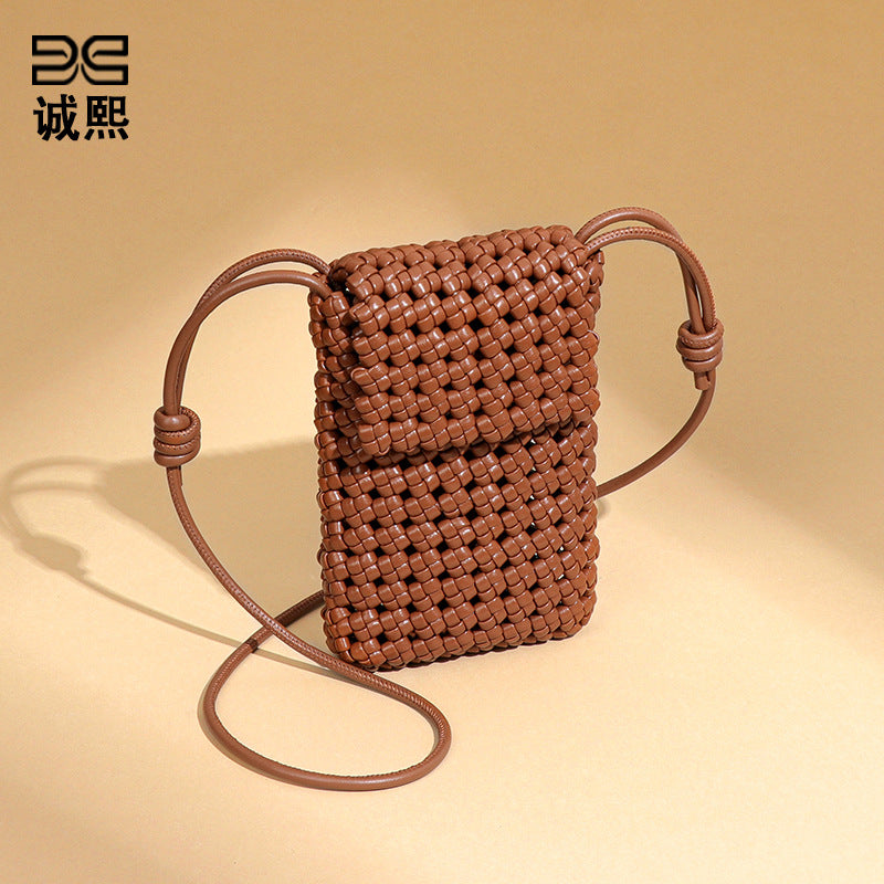 韩版时尚小众风车结编织手机包轻便百搭镂空单肩小包百搭斜挎女包