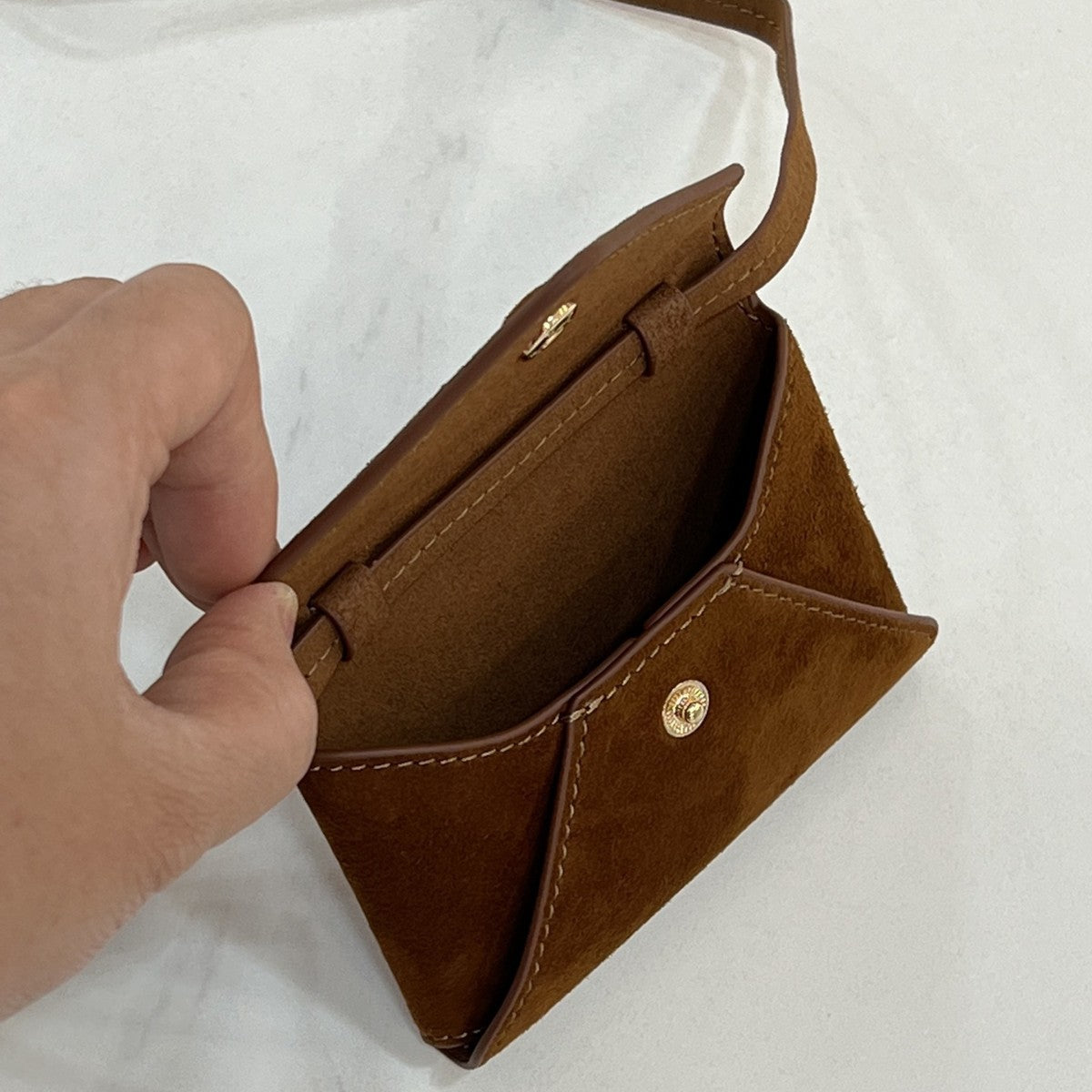 韩国hosa迷你真皮零钱包牛皮信封腰包磨砂麂皮小费包极简风口红包