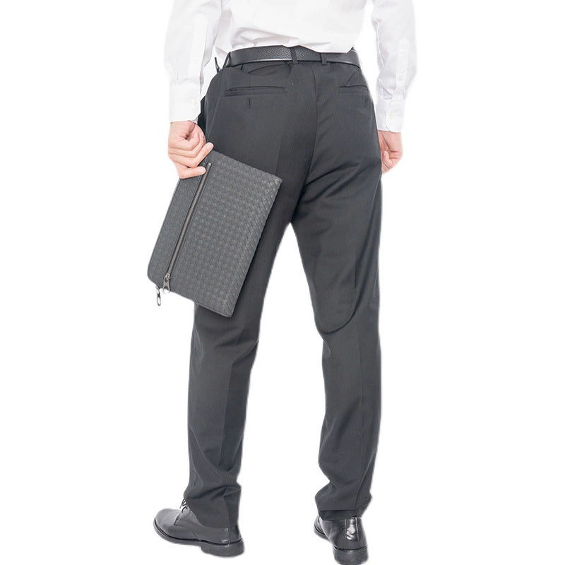 X&BV潮牌新款编织手包男真皮休闲男士手拿包信封包大容量A4文件包