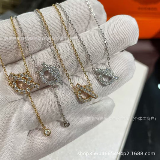 H家猪鼻子Q字流苏项链s925银镀18K满钻爱玛家轻奢小众字母锁骨链