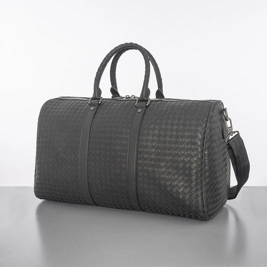 X&BV潮牌真皮男包旅行包单肩包斜挎包韩版大容量手提包背包男编织