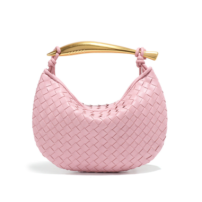 外贸新品纯色饺子包手工编织包半月沙丁鱼手提包休闲单肩斜挎女包