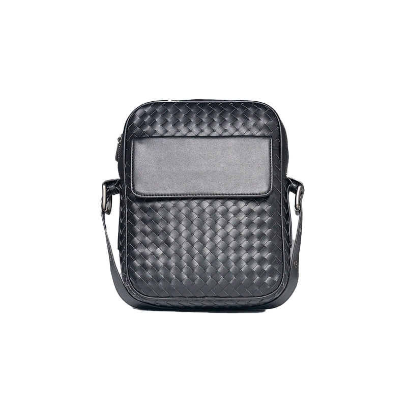 X&BV单肩包男真皮休闲青年潮男竖款牛皮编织斜挎包男士时尚小背包