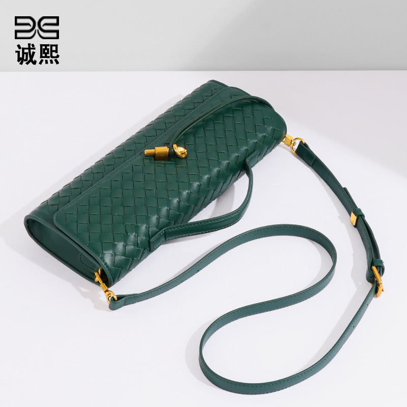 小众高级感编织单肩法棍包时尚精致横款手拿晚宴包百搭女士斜跨包