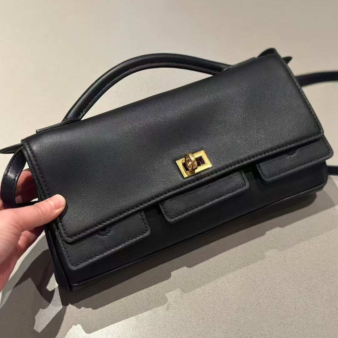 B家手提包晚宴真皮女包时尚单肩法棍包高级简约纯色轻奢百搭包包