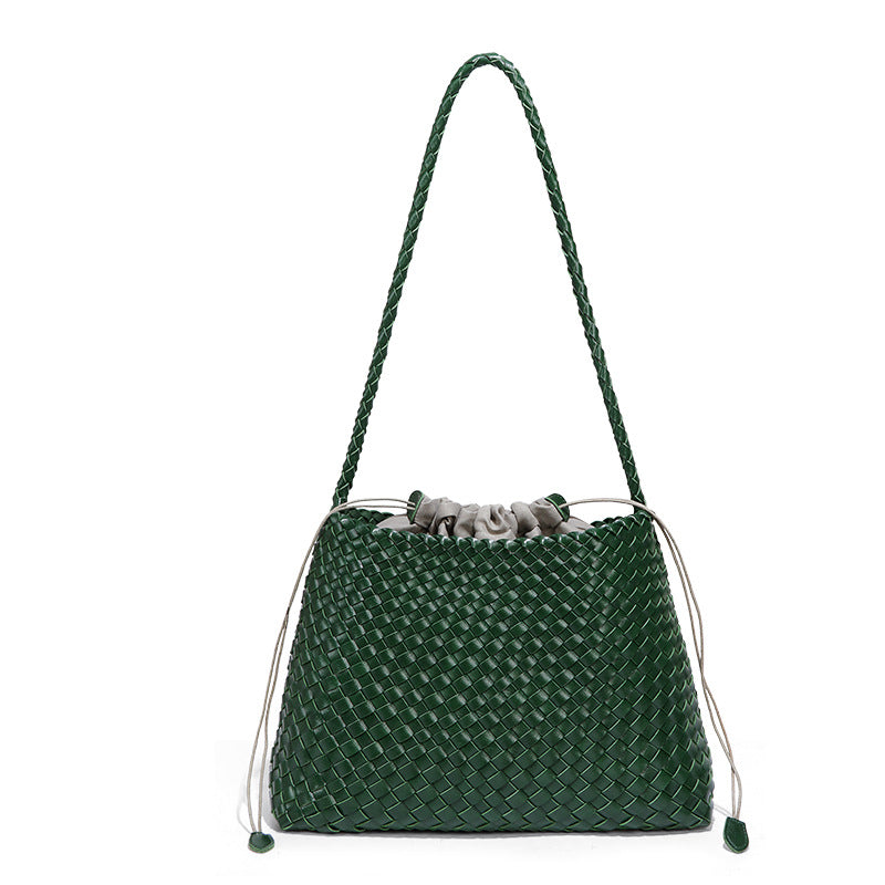 韩版时尚单肩女包大容量菜篮子母包手工编织包包潮流纯色腋下女包