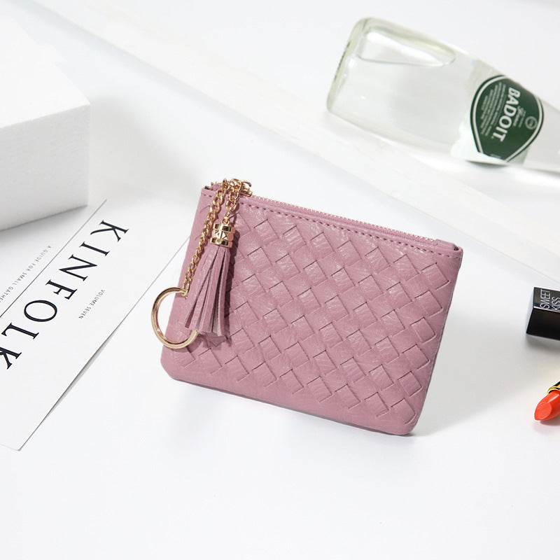 包包2025新款简约韩版女包拉链手拿包流苏迷你编织零钱包钥匙卡包