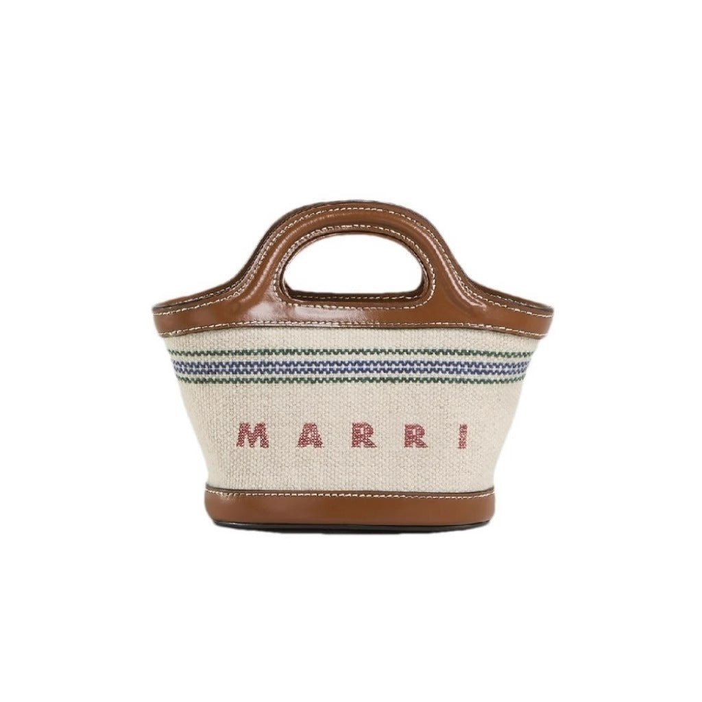 玛尼对版编织包2025春夏草编拼牛皮休闲百搭单肩斜挎迷你菜篮子包