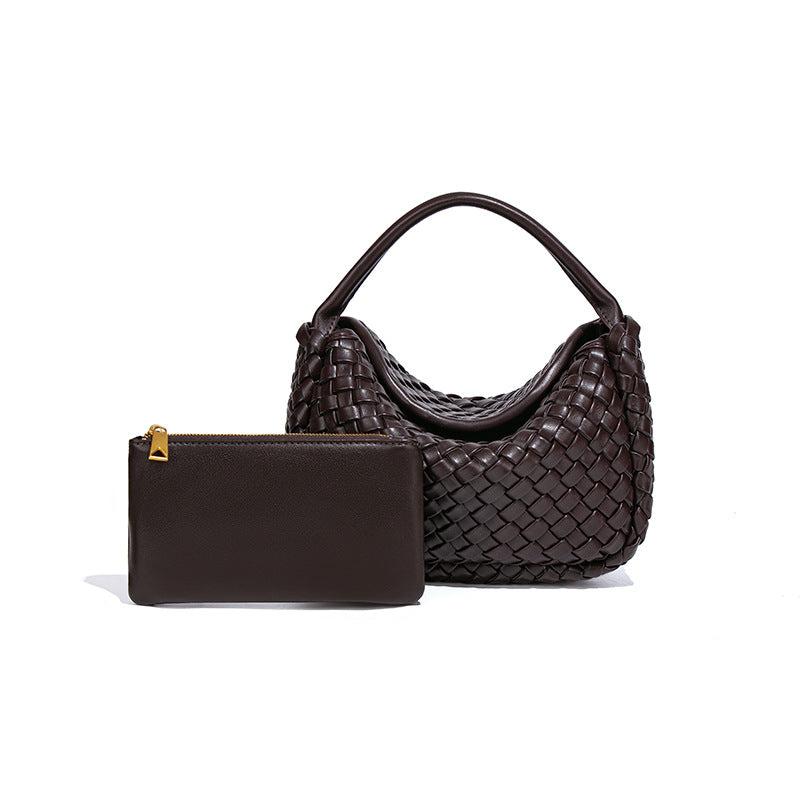 时尚编织饭盒饺子包休闲百搭单肩斜挎子母包质感潮流手提元宝包女