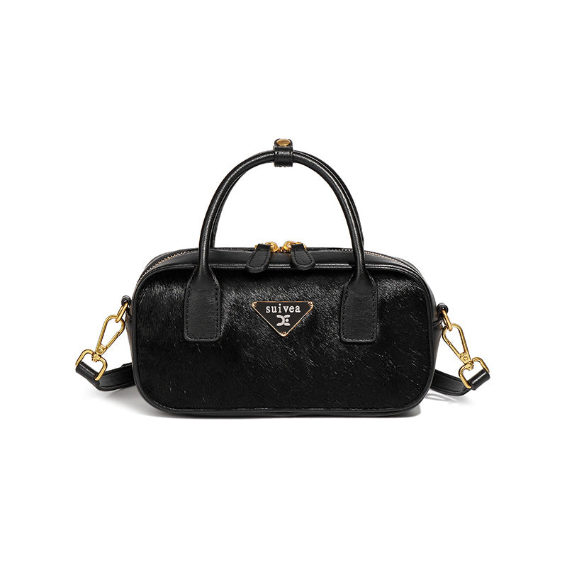 秋冬新款高级感豹纹手提包时尚百搭马毛包包质感通勤单肩斜挎女包