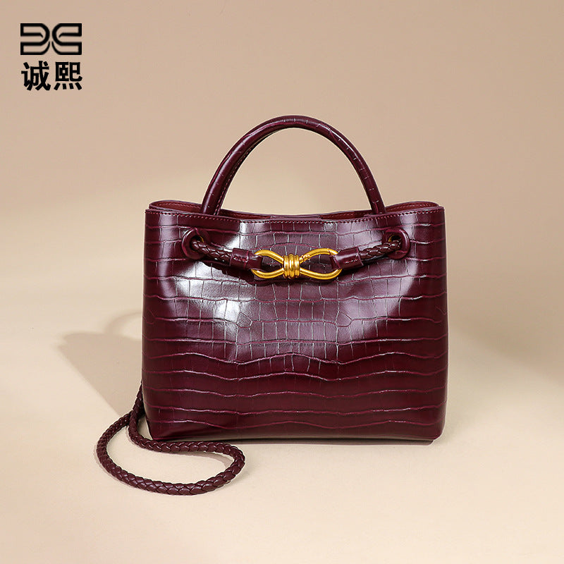 跨境2025新款石头纹手拎女包高级感百搭单肩斜挎包复古休闲托特包