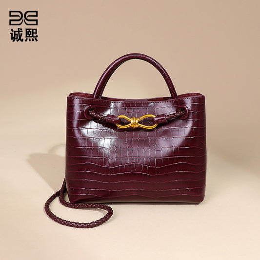 跨境2025新款石头纹手拎女包高级感百搭单肩斜挎包复古休闲托特包