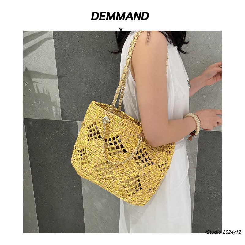 一件代发新款ins镂空纸绳草编包休闲百搭时尚单肩包大容量通勤包