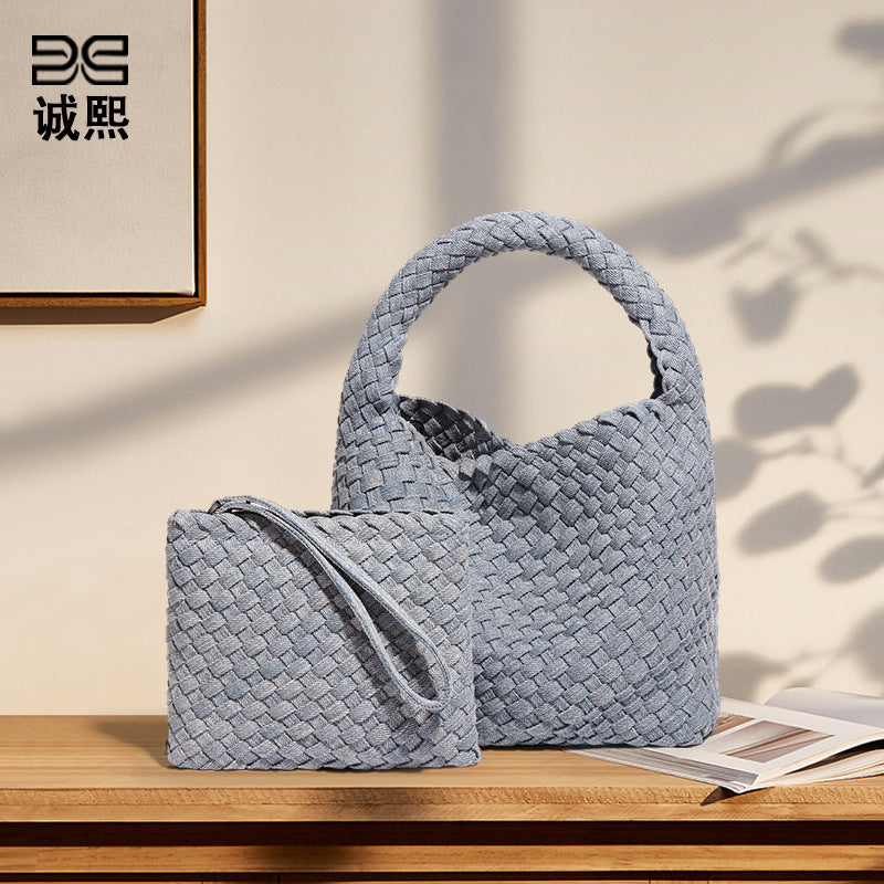 工厂定制手工编织包包简约潮流牛仔布单肩斜挎女包休闲轻便手提包