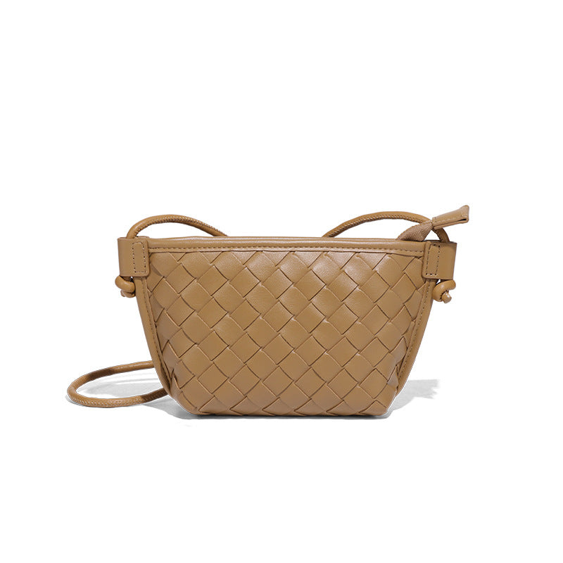 新款纯色百搭斜跨编织女包休闲创意零钱包小巧可爱mini复古饺子包