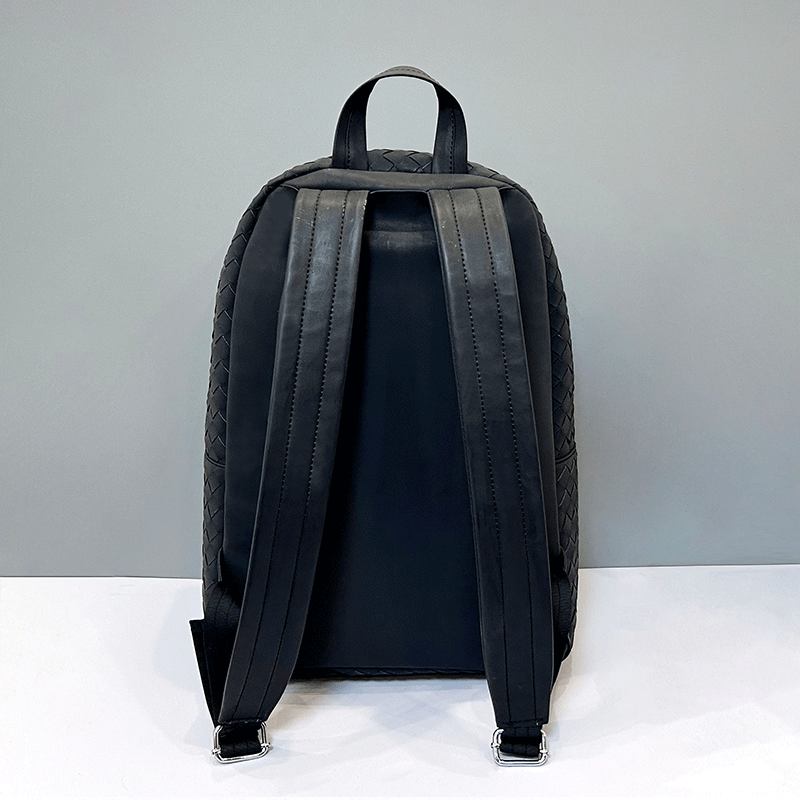 X&BV时尚背包男士双肩包新款大容量真皮编织旅行书包男商务休男包