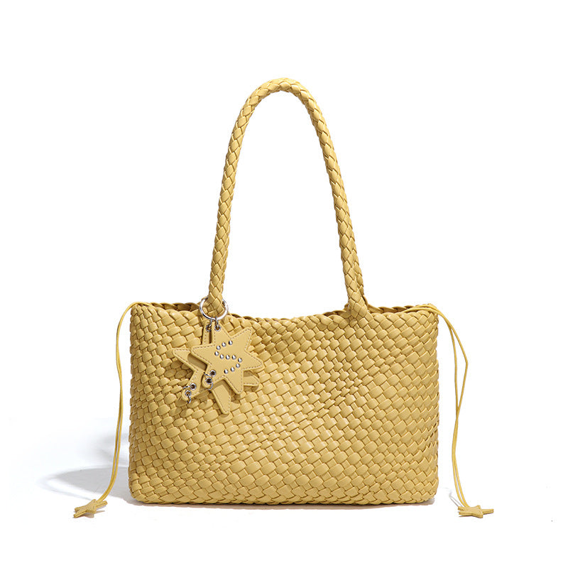 跨境新款枪枪手工编织女包潮流单肩腋下包质感休闲手拎子母托特包