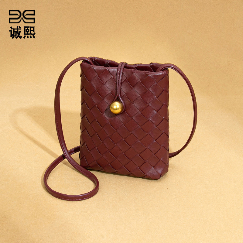 时尚迷你竖款编织手机包复古百搭斜挎零钱包小众质感潮流单肩女包