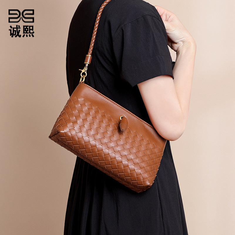 新款百搭手工编织包包简约潮流单肩腋下女包通勤大容量单肩斜挎包