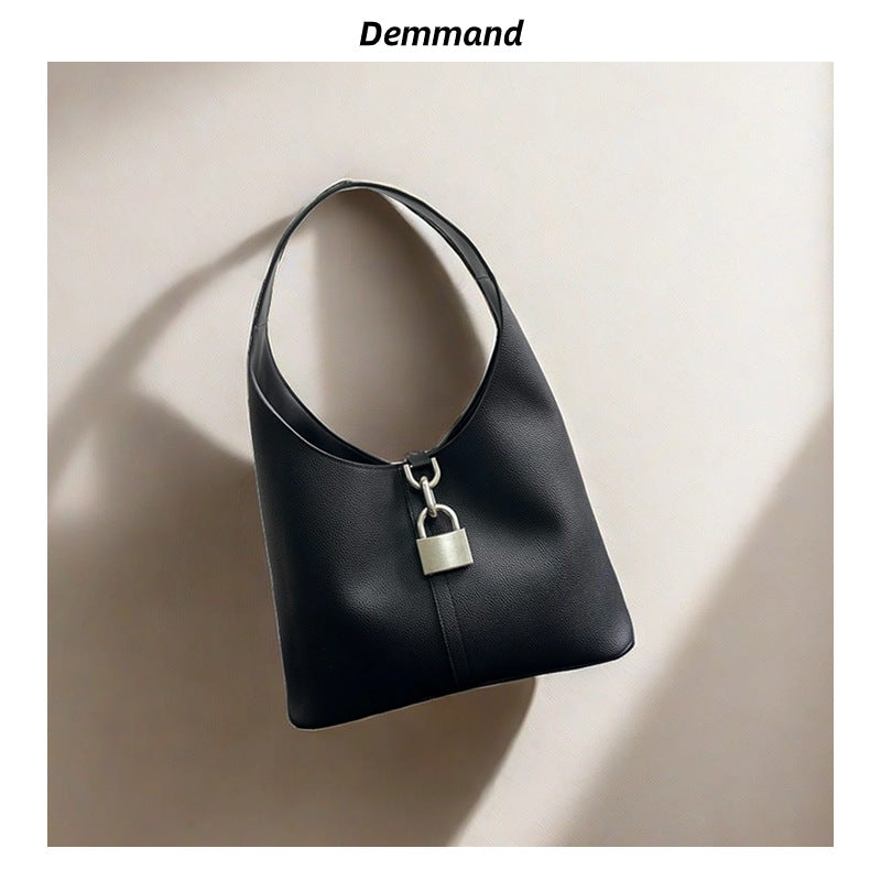 2024新款复古暗黑百搭简约机车锁扣包手提菜篮子包手拎小包潮品