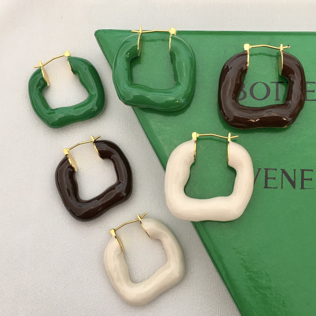 BV家21新款珐琅不规则U形耳环女高级感气质重工彩色几何形耳扣