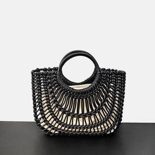 2025新款时尚百搭草编镂空出街休闲夏日度假风女式手提编镂空包包