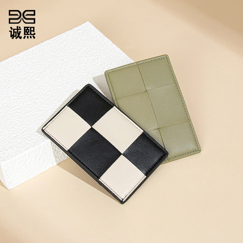 工厂批发时尚编织超薄卡包潮流棋盘格卡夹多功能男女通用收纳卡套