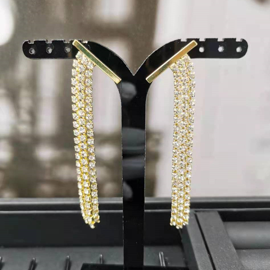 赛家celi风金色水晶长款耳环高级感时尚气质法式耳饰流苏满钻耳钉