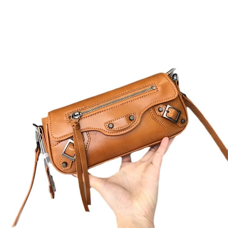 外贸大牌同款植鞣牛皮休闲时尚机车包小包包女新款潮单肩斜挎包