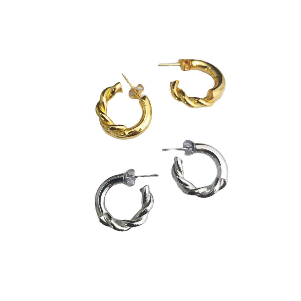 BV家新款几何形麻花扭绳耳钉女高级感简约INS风C形拼接耳环批发