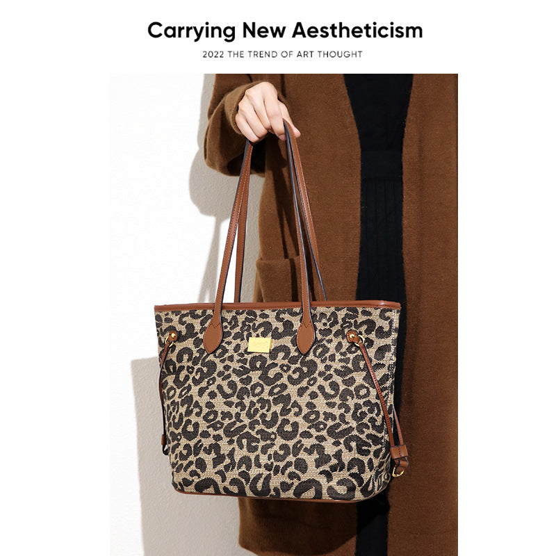 欧美潮流包包复古大容量豹纹手提腋下包单肩秋冬新款高级感托特包