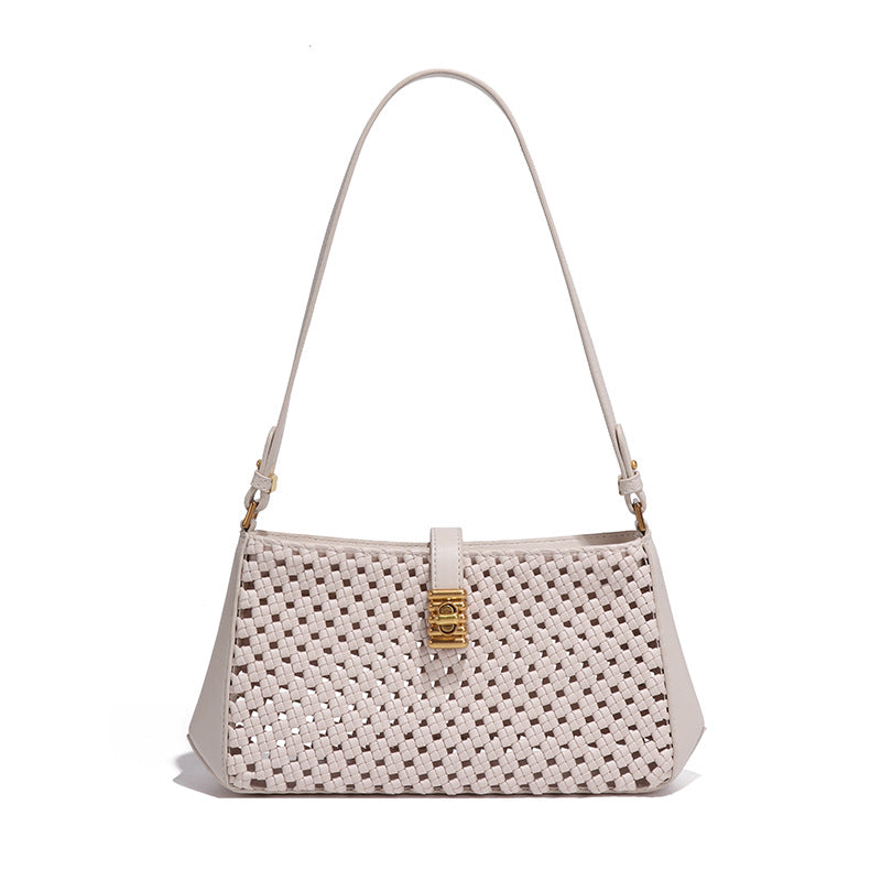 包包女高级感小众文艺简约手工编织软皮轻便锁扣腋下包单肩斜挎包