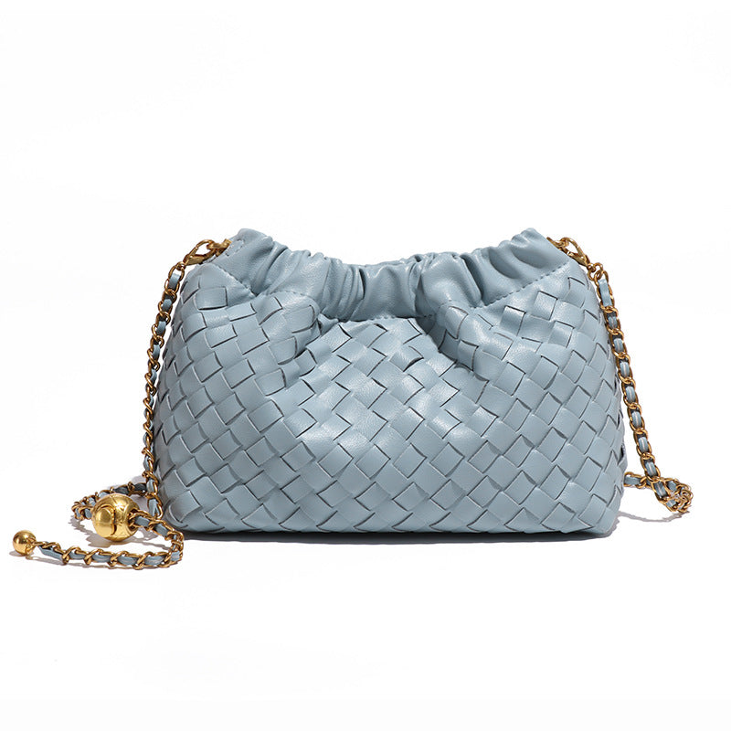 新款包包女皱褶云朵包时尚小金球手工编织包小香风秋季单肩斜挎包