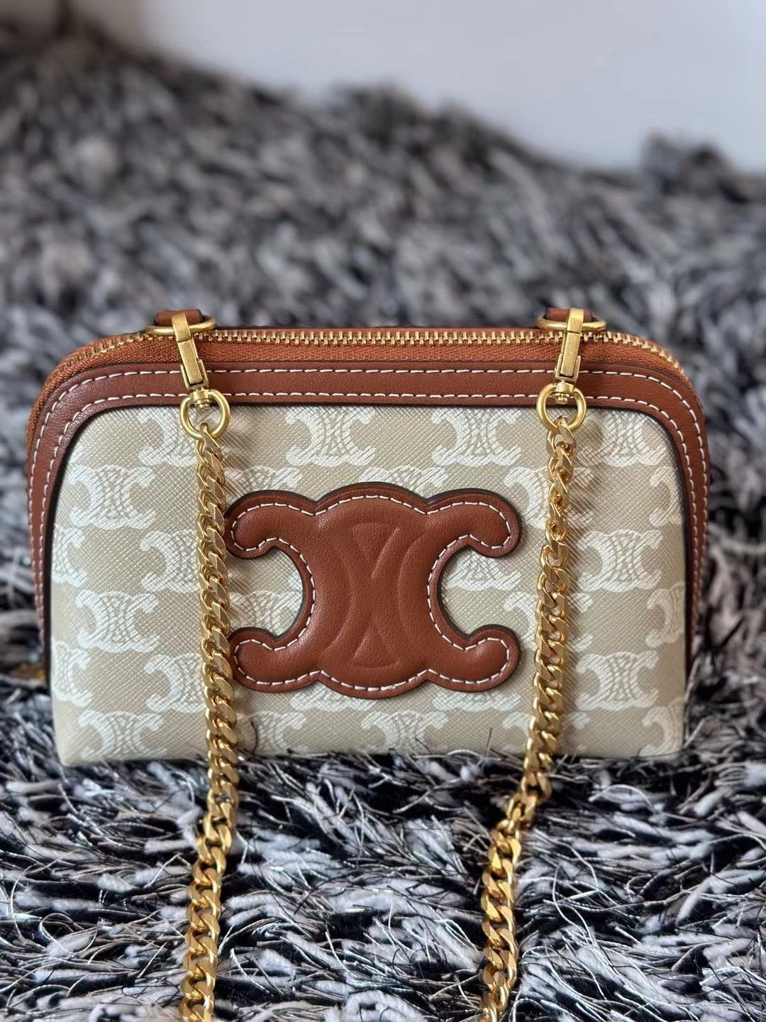 2024年新款复古凯旋门贝壳包迷你老花链条小包化妆包单肩包女斜挎