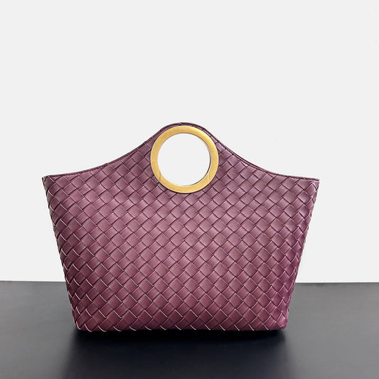 圆环手提包高级感菜篮子水桶包新款牛皮时尚通勤托特包斜挎肩包包