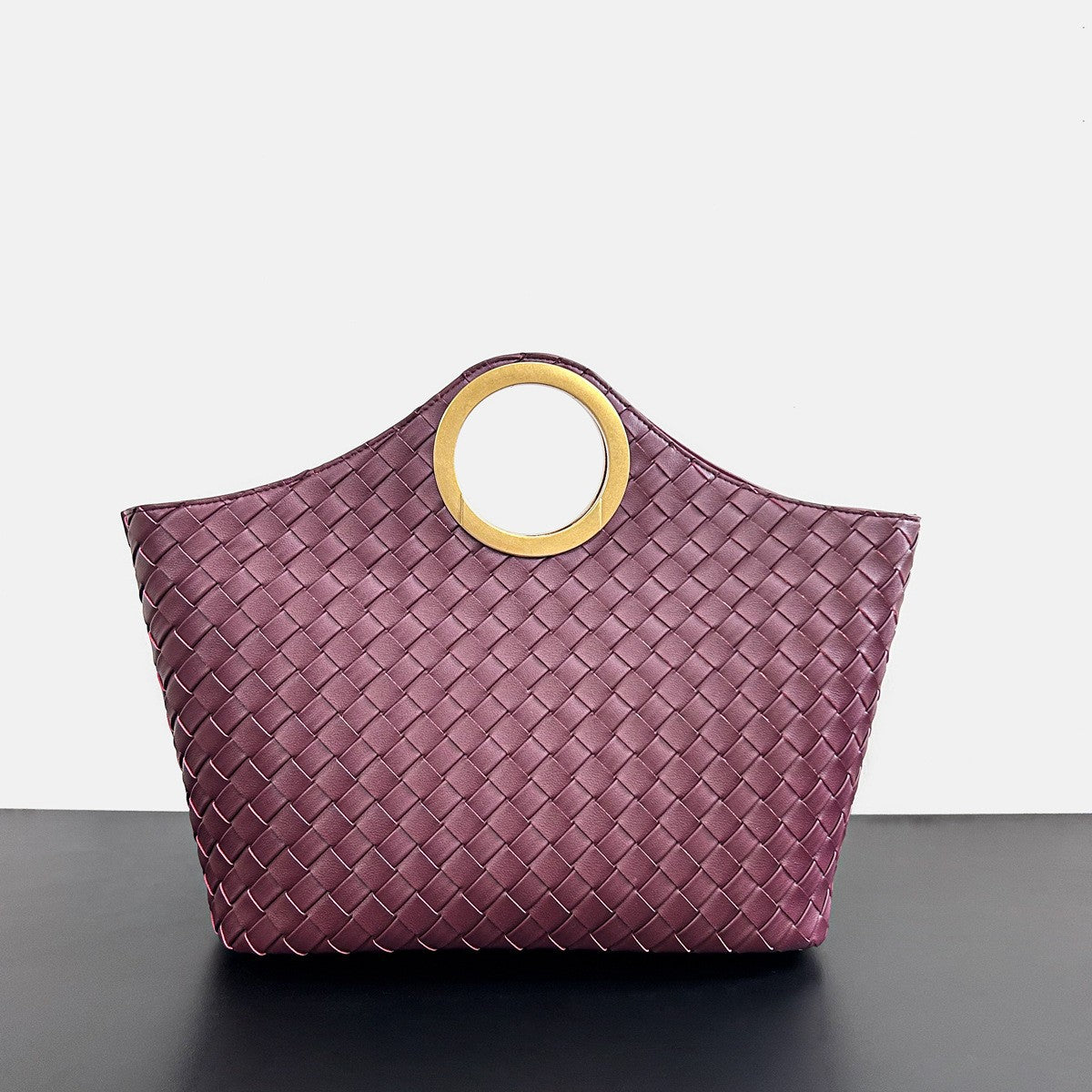 圆环手提包高级感菜篮子水桶包新款牛皮时尚通勤托特包斜挎肩包包