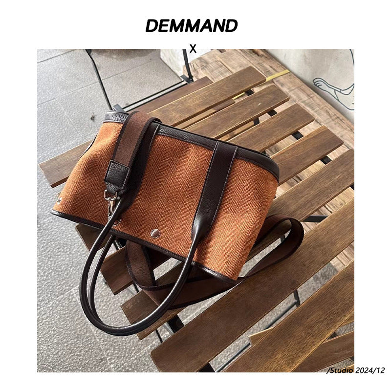 包包女2024新款秋冬欧美时尚百搭毛呢牛皮手提花园包单肩斜挎包潮