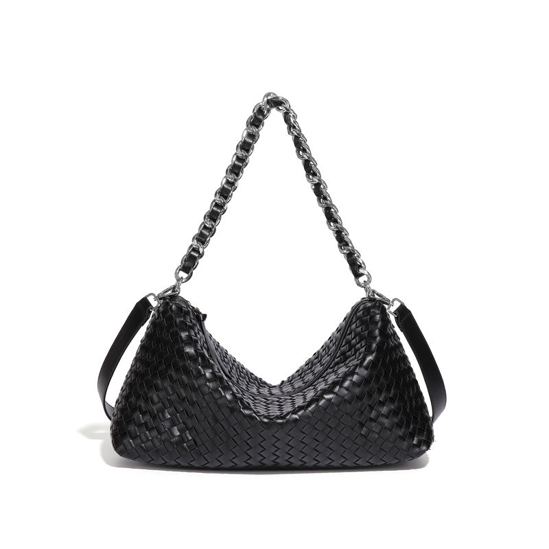 时尚简约单肩斜跨包高级感百搭手提腋下包通勤大容量手工编织包包