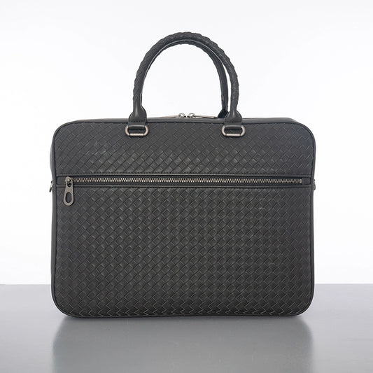 X&BV公文包男商务简约真皮手提包横款编织男士单肩斜挎包大容量潮