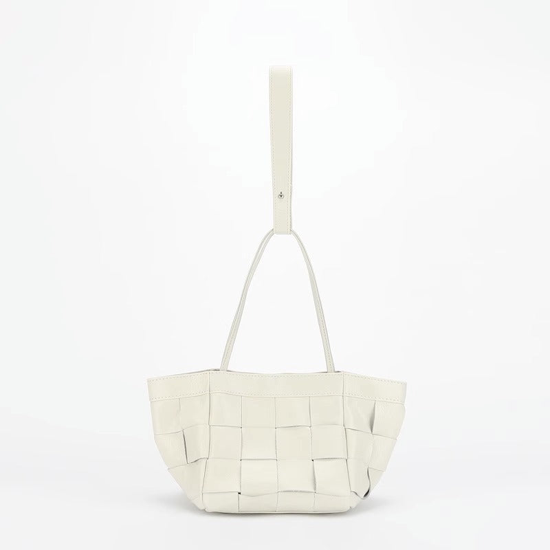 真皮编织菜篮子包女简约水桶包高级感手提翅膀包腋下小方单肩包