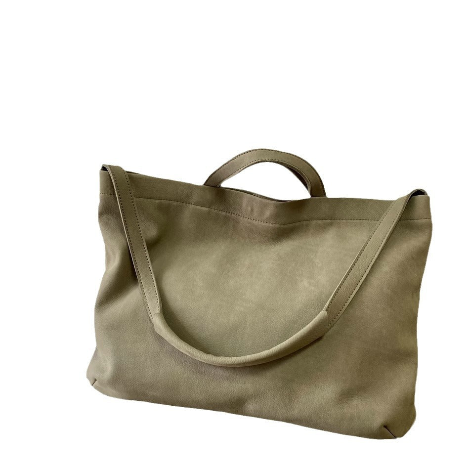 慵懒风头层牛皮大包女托特软皮单肩包女包手提购物袋日系复古直播